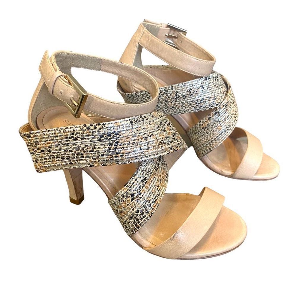 Rebecca Minkoff leather snakeskin Metallic Beige heel Brazil